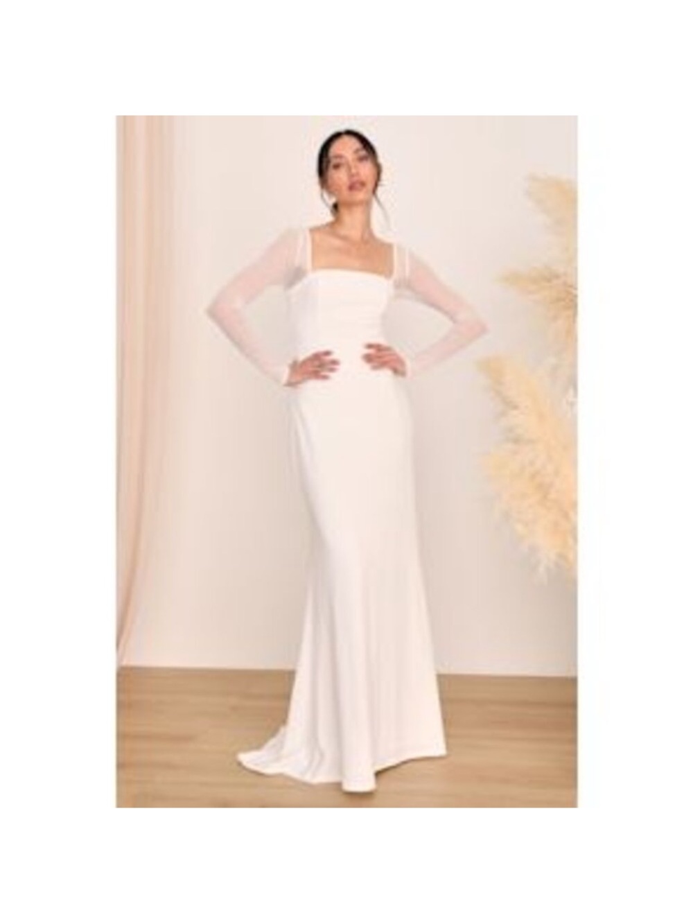 New Lulus Lovingly Yours Elegant White Square-Neck Long Sleeve Dress Sz Small - Picture 2 of 11